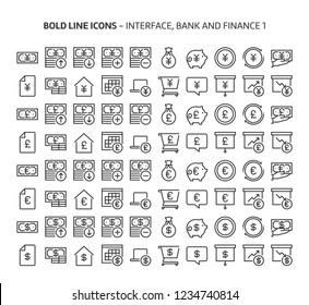 Bank and finance, bold line icons. The illustrations are a vector, editable stroke, 48x48 pixel perfect files. Crafted with precision and eye for quality.