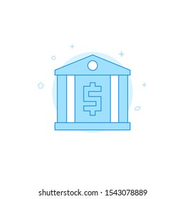 Bank, finance center vector icon. Flat illustration. Filled line style. Blue monochrome design. Editable stroke. Adjust line weight.