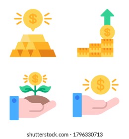 Bank & Finance Icons Set = gold, growth, profit, payment. Perfect for website mobile app, presentation, illustration and any other projects.