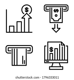 Bank & Finance Icons Set = graph, withdraw, credit card, monitor. Perfect for website mobile app, presentation, illustration and any other projects.