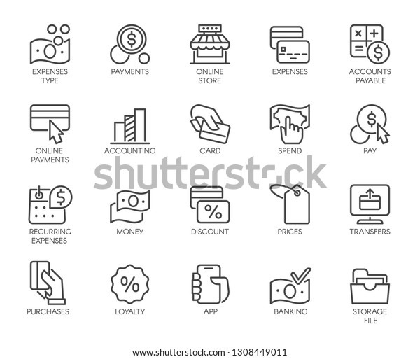 Bank, financial, economic, payment set icons.\
Credit and debit cards, Nfc system, currency, money, dollar line\
labels. Logo for banking sites and app, stores and other. Vector\
illustration isolated