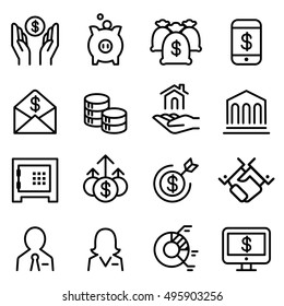  Bank & Financial icon set in thin line style