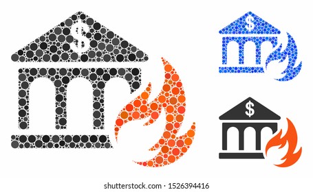 Bank fire disaster composition for bank fire disaster icon of circle elements in variable sizes and color tones. Vector round elements are combined into blue composition.