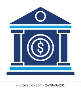 Ilustración vectorial plana del icono azul del banco
