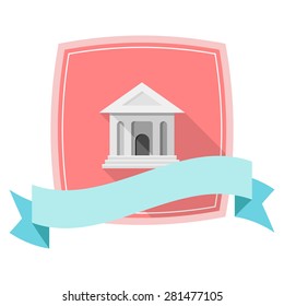 Bank flat icon with long shadow on badge background,EPS 10