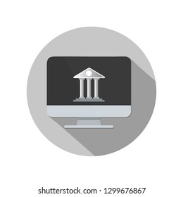Bank flat icon on desktop computer in flat style