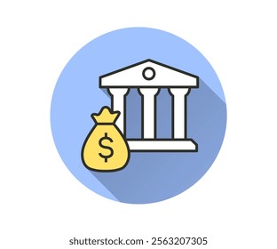 Bank flat icon. Simple illustration with long shadow for graphic and web design.