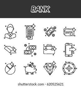 Bank flat icons set