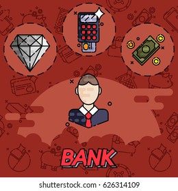 Bank flat icons set