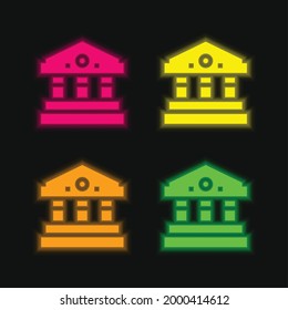 Bank four color glowing neon vector icon