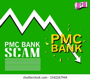 Bank fraud scam vector graphics indian pmc bank india Punjab & Maharashtra Co-operative bank corrupt banking going down share market debt bad debt loss close shutdown 