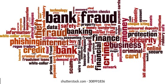 Bank fraud word cloud concept. Vector illustration