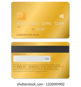 Bank, gold credit card front and back view mockup