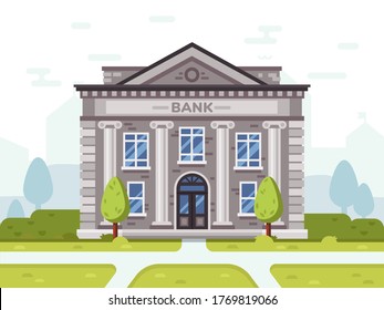 Bank or goverment building. Architecture business house in city, government financial structure, vector illustration