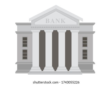 Bank grey architecture exterior building. Flat vector illustration isolated on white background.