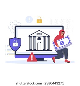 Bank hacking attack illustration concept. vector flat illustration