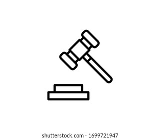Icono de línea de martillo bancario. Símbolo vectorial en estilo plano y moderno sobre fondo blanco. Canto web para diseño.