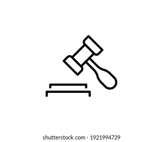 Icono de línea de martillo bancario. Símbolo vectorial en estilo plano y a la moda sobre fondo blanco. Canto web para diseño.