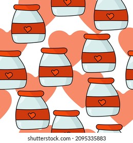 Bank with hearts seamless pattern, red hearts and containers for Valentines day on a white background vector illustration