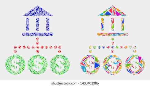 Bank hierarchy mosaic icon of triangle items which have different sizes and shapes and colors. Geometric abstract vector design concept of bank hierarchy.