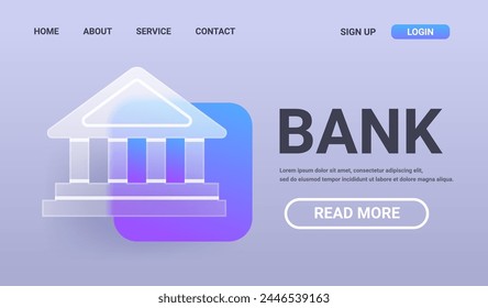 Bank horizontal landing page. Glass morphism money service