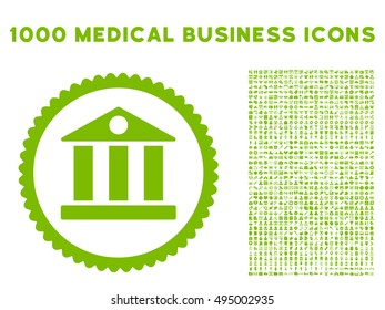 Bank icon with 1000 medical business eco green vector pictograms. Clipart style is flat symbols, white background.