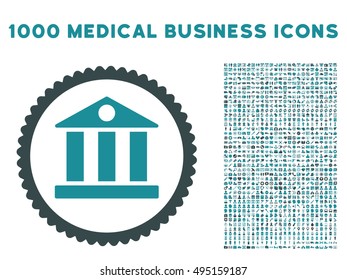 Bank icon with 1000 medical business soft blue vector pictographs. Clipart style is flat bicolor symbols, white background.