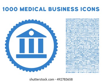 Bank icon with 1000 medical commerce cobalt vector design elements. Set style is flat symbols, white background.