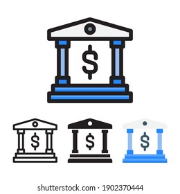 Bank icon with 4 different styles. Filled, outline, glyph and line colored.