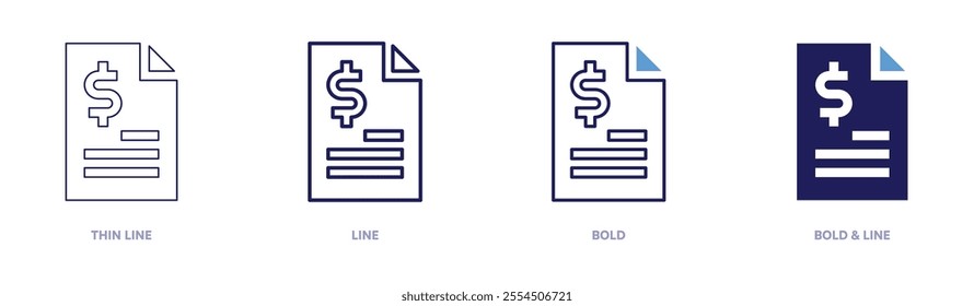 Bank icon in 4 different styles. Thin Line, Line, Bold, and Bold Line. Duotone style. Editable stroke.