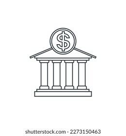 Bank icon. Banking line art design, vector illustration with dollar sign.