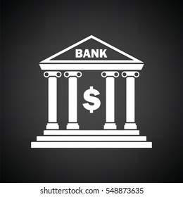 Bank icon. Black background with white. Vector illustration.