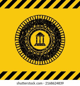 bank icon black grunge emblem, yellow warning sign. Vector Illustration. Detailed. 