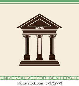 Bank icon with the building facade with three pillars. Vector.