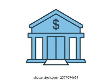 Bank Icon. bank building illustration. Icon related to Real estate. suitable for web site, app, user interfaces, printable etc. Flat line icon style. Simple vector design editable