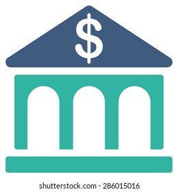 Bank icon from Business Bicolor Set. This flat vector symbol uses cobalt and cyan colors, rounded angles, and isolated on a white background.