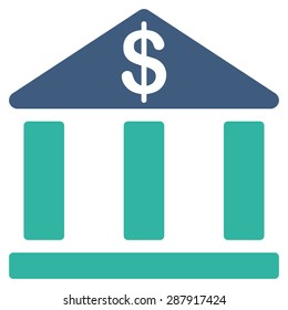 Bank icon from Business Bicolor Set. This flat vector symbol uses cobalt and cyan colors, rounded angles, and isolated on a white background.
