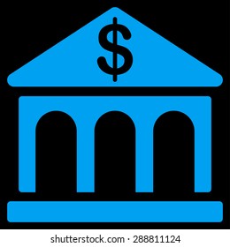 Bank icon from Business Bicolor Set. This flat vector symbol uses blue color, rounded angles, and isolated on a black background.