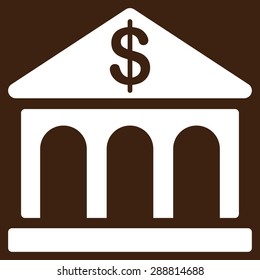 Bank icon from Business Bicolor Set. This flat vector symbol uses white color, rounded angles, and isolated on a brown background.