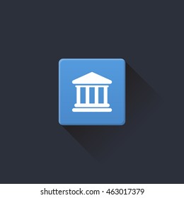 bank icon or button in flat style with long shadow, isolated vector illustration on transparent background