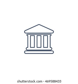 bank icon or button in flat style with long shadow, isolated vector illustration on transparent background