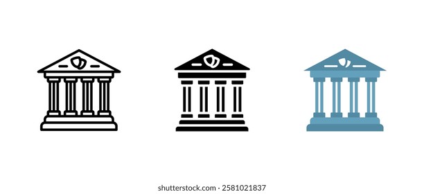 Bank icon. Classical government building sign. Financial institution and authority symbol. Historical architecture and security pictogram. Legal and corporate headquarters illustration.