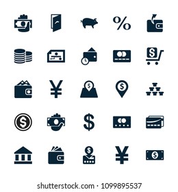 Bank icon. collection of 25 bank filled icons such as credit card, coin, wallet, put money on card, lot price, card, wallet. editable bank icons for web and mobile.