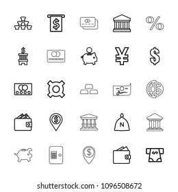 Bank icon. collection of 25 bank outline icons such as sack, credit card, atm money withdraw, dollar, wallet, money in atm. editable bank icons for web and mobile.