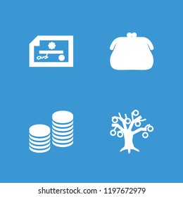 Bank icon. collection of 4 bank filled icons such as purse, coin, money tree. editable bank icons for web and mobile.