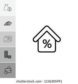Bank icon. collection of 6 bank outline icons such as coin, mortgage, wallet, gold bar, credit card. editable bank icons for web and mobile.