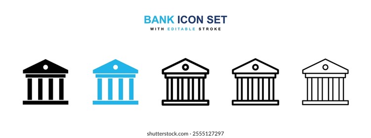 Bank icon collection in black and blue colors
