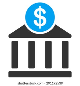 Bank icon from Commerce Set. Vector style: bicolor flat symbol, blue and gray colors, rounded angles, white background.