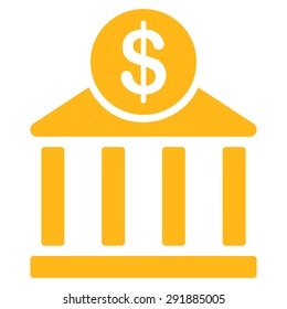 Bank icon from Commerce Set. Vector style: flat symbol, yellow color, rounded angles, white background.