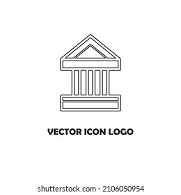 Bank icon. Court house sign. Money investment symbol. Linear outline icon. Speech bubble of dotted line. Vector